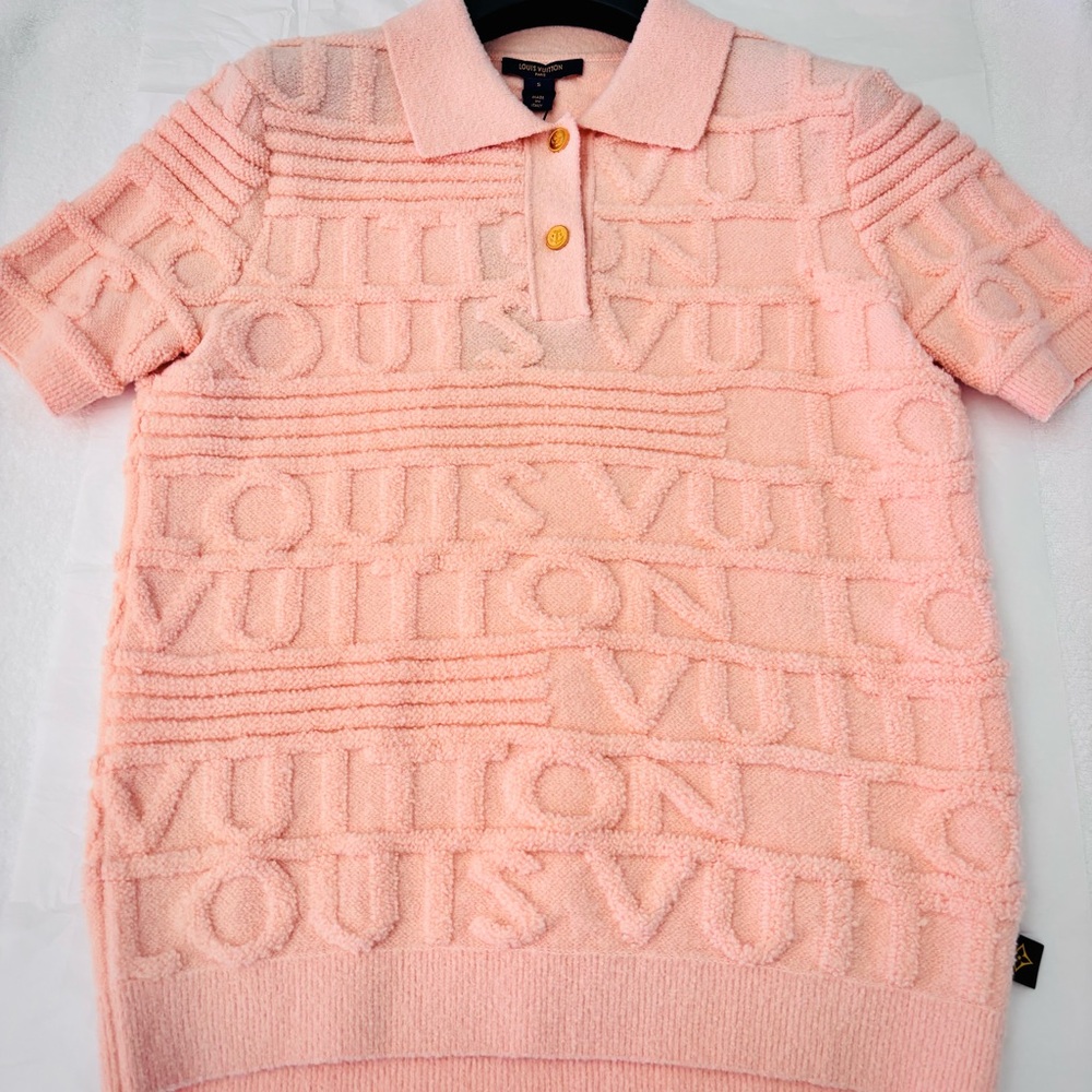 Louis Vuitton Pink Terry Polo Top LV Logo Short Sleeve Women XS/S Authentic